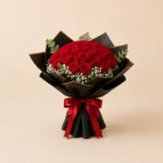 50 Red Roses Bouquet in Black & Gold Wrap