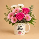 Birthday Mug with Mixed Pink Flowers – Arabic & English - Image 2