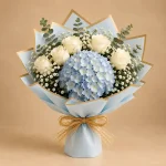 Blue Hydrangea & White Rose Arrangement - Image 2