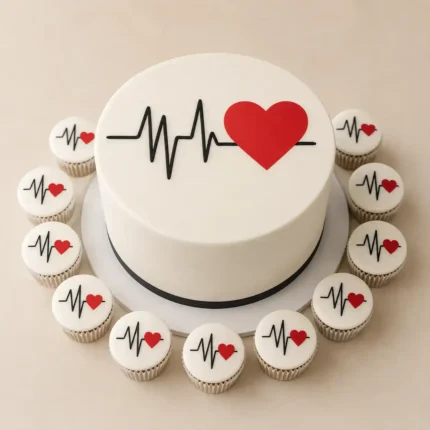 Heartbeat Cake with 10 Matching Cupcakes