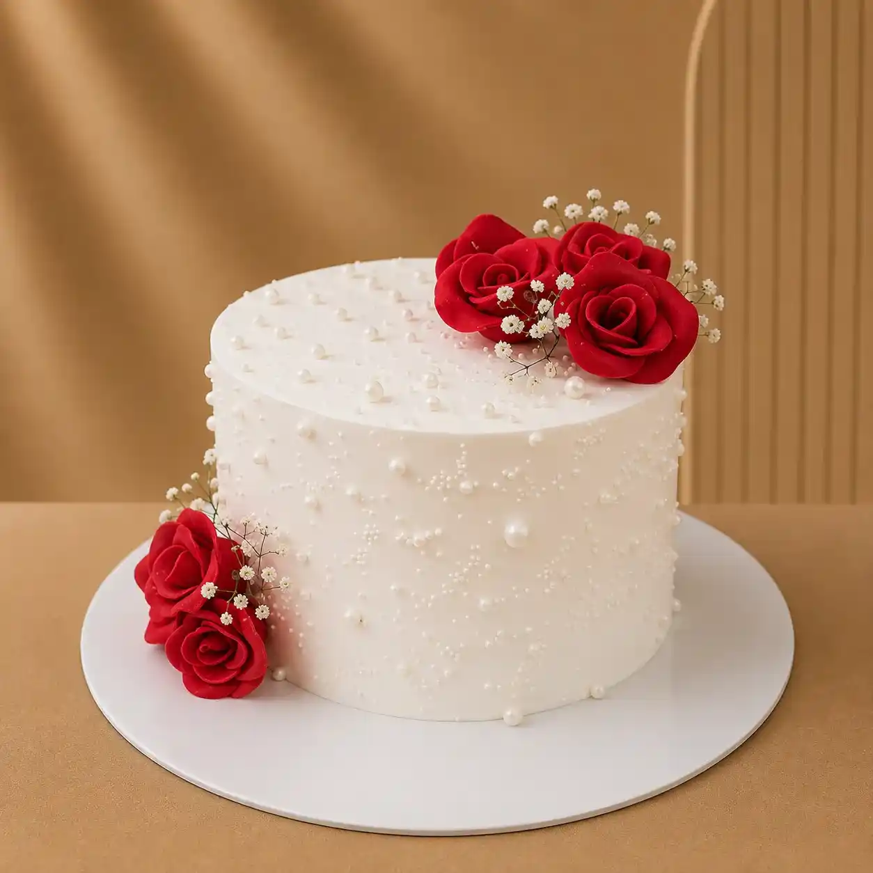 Pearl & Red Rose Cake – Anniversary and Engagement Pearl & Red Rose Cake – Anniversary and Engagement - Image 1