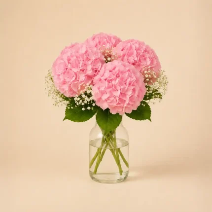 Pink Hydrangea Bouquet in Glass Vase