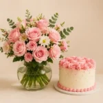 Rose Vase Arrangement with Matching Cake