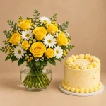 Rose Vase Arrangement with Matching Cake - Image 2
