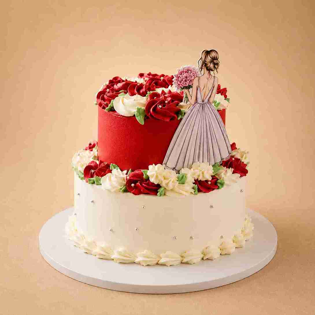 Two-Tier Bride Cake with Roses – Engagement & Love Two-Tier Bride Cake with Roses – Engagement & Love - Image 1