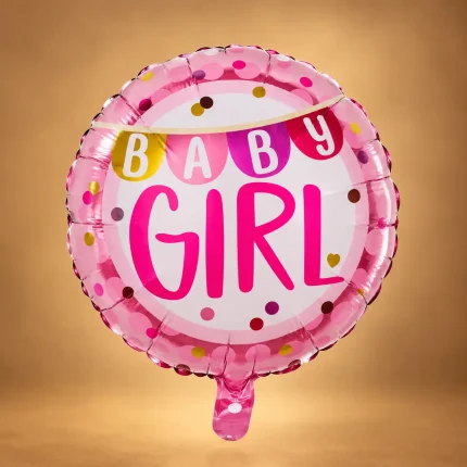 Pink Baby Girl celebration foil balloon with colorful celebratory details