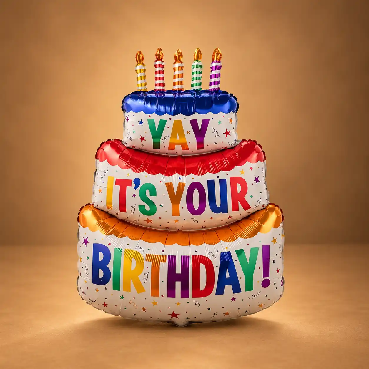 Birthday Cake Foil Balloon Giant colorful three-tier birthday cake foil balloon with candles