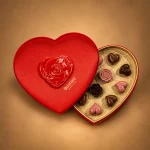 Bostani heart-shaped chocolate box in a red box with rose detail