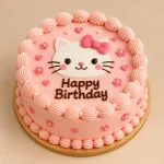 Kids character birthday cake with lilac unicorn or pink kitten fondant character, pearls, stars and hearts