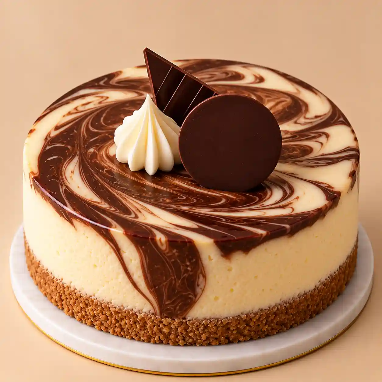 Chocolate Cheesecake Collection. Chocolate cheesecake collection in three designs featuring Chocolate Crunch, Classic Chocolate and Chocolate Swirl