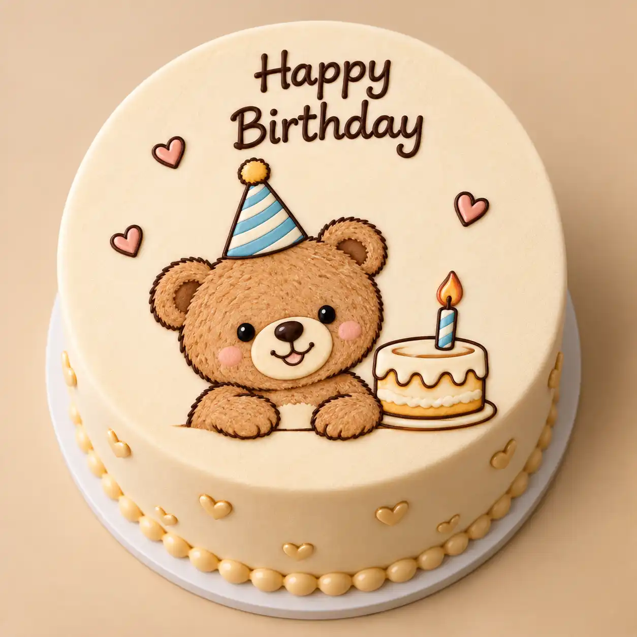 Cute Teddy Bear Kids Birthday Cake- Cute teddy bear kids birthday cake with edible teddy bear artwork in three cheerful birthday designs