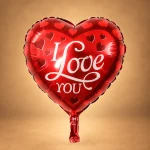 Glossy red heart-shaped I Love You foil balloon with romantic message