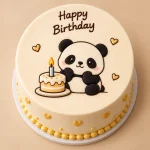 Cute panda kids birthday cake with edible panda artwork, crown, cupcake and birthday gift designs