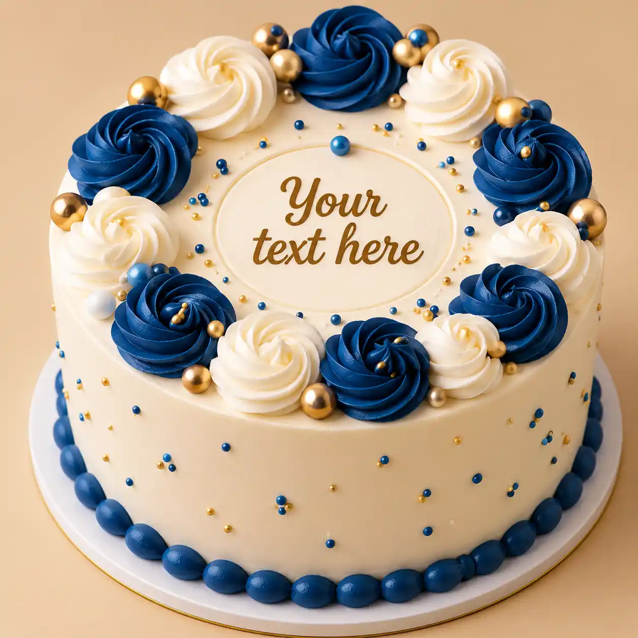 Personalised Celebration Cake with Your Message. Personalised celebration cake with piped cream swirls and custom message in three design options