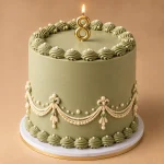 Pistachio Vintage Birthday Cake with Number Candle - Image 3