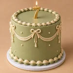 Pistachio Vintage Birthday Cake with Number Candle - Image 2