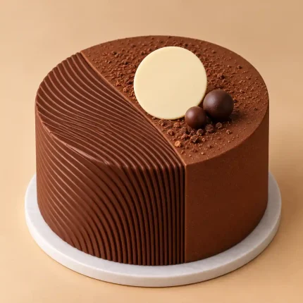 Premium chocolate celebration cake in Chocolate Wave or Chocolate Swirl design with elegant chocolate decorations