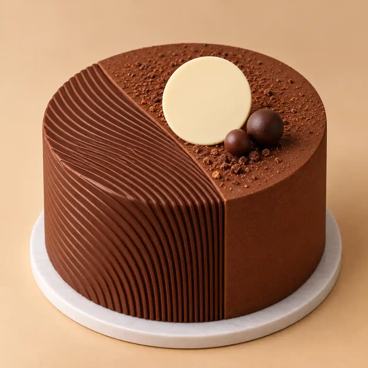 kikat-dalal-alshukulata-alfakhira- Premium chocolate celebration cake in Chocolate Wave or Chocolate Swirl design with elegant chocolate decorations