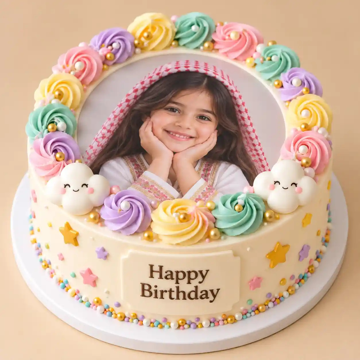 Rainbow Photo Cake for Kids. Pastel Swirl Photo Cake for Kids - Image 2