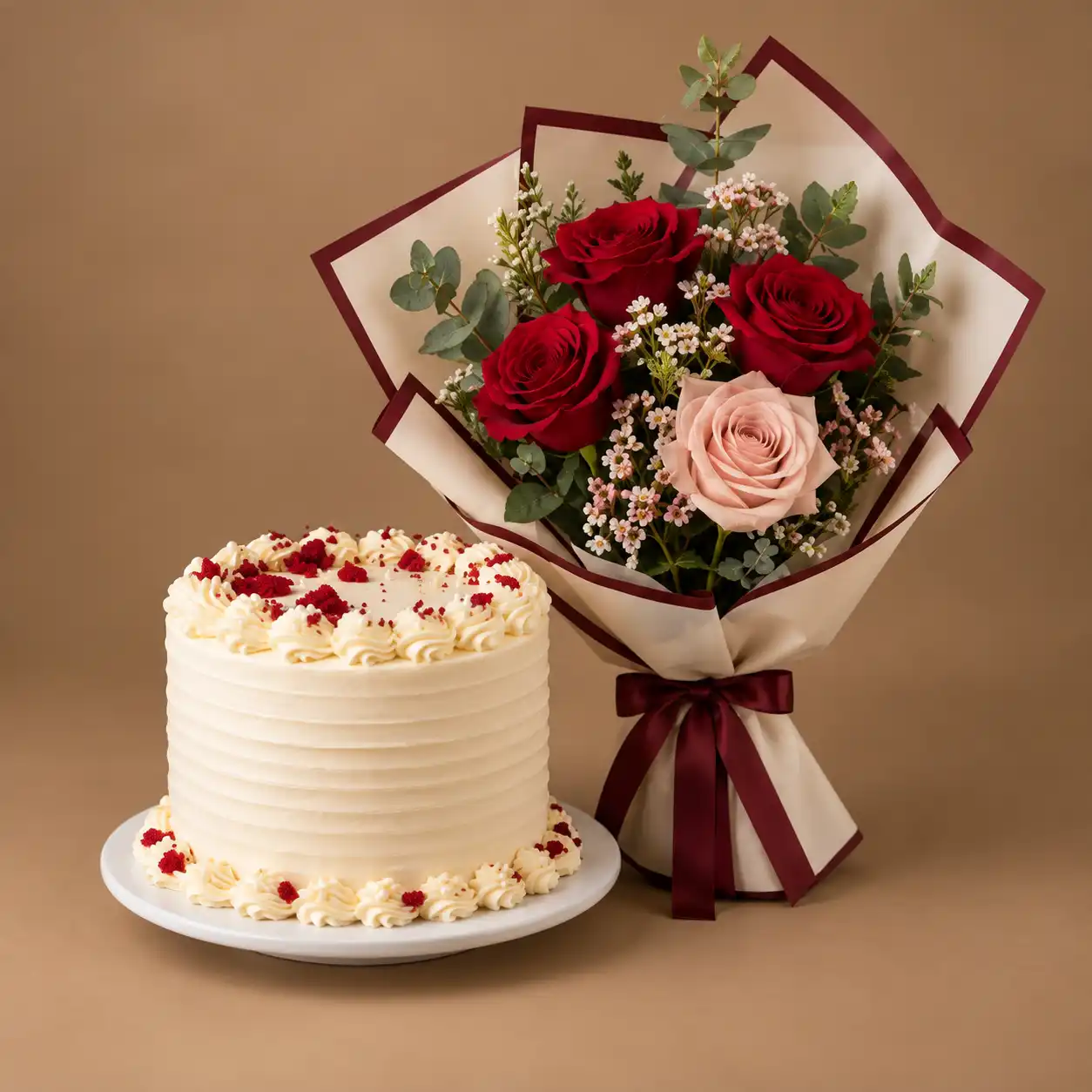Red Velvet Celebration Cake & Roses Red Velvet Celebration Cake & Roses - Image 1