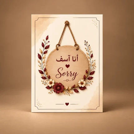 Elegant Sorry greeting card in cream, burgundy and gold tones with delicate floral detailing