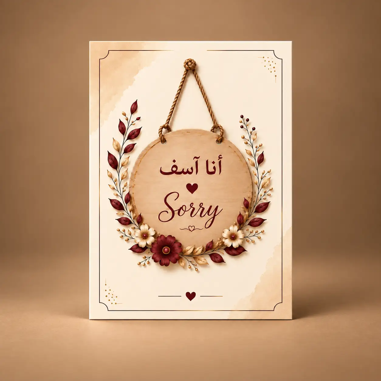 Sorry Greeting Card Elegant Sorry greeting card in cream, burgundy and gold tones with delicate floral detailing